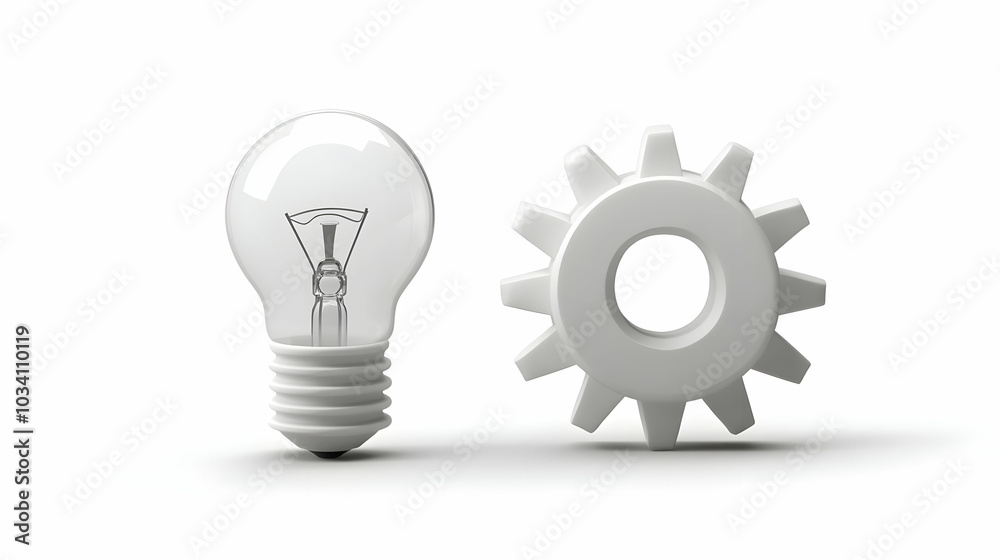 3D Lightbulb and Gear Icon Vector Graphic: Innovative ESG Solutions Concept, Isolated on White Background, Perfect for Infographics - Front Facing View 3D Lightbulb and Gear Icon Vector Graphic: Innovative ESG Solutions Concept, Isolated on White Background, Perfect for Infographics - Front Facing View