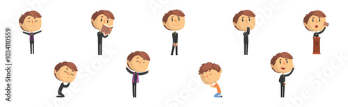 Funny Catholic Man Priest with Cross and Bible Vector Set