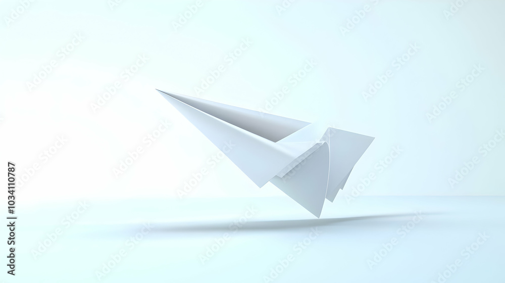 3D Soaring Policy Document Concept: Folded Paper Airplane Ascending on White Background, Visualizing New Policy Implementation 3D Soaring Policy Document Concept: Folded Paper Airplane Ascending on White Background, Visualizing New Policy Implementation