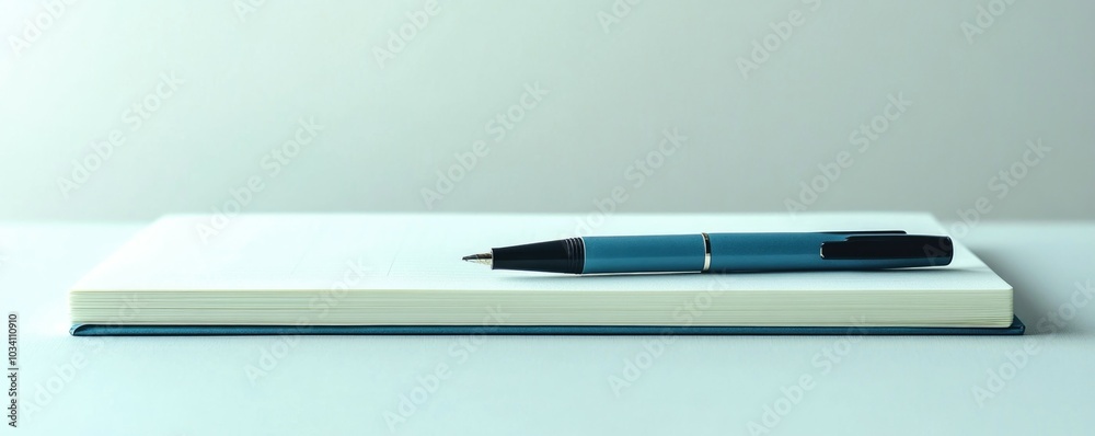 Minimalist workspace with pen and notebook on a clean surface Minimalist workspace with pen and notebook on a clean surface