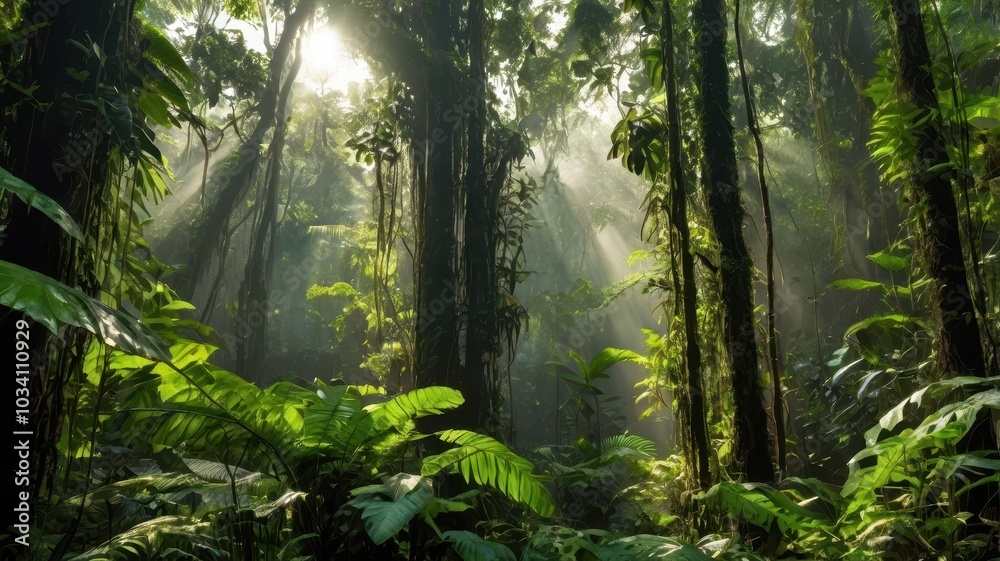 Fototapeta premium sun rays through the forest