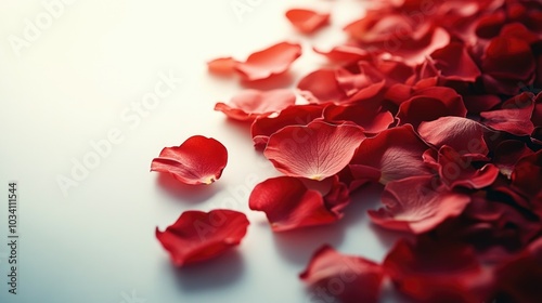 Elegant red rose petals scattered on a smooth surface