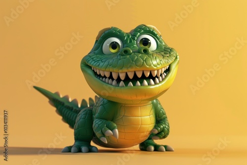 A Smiling Cartoon Alligator with Large Eyes