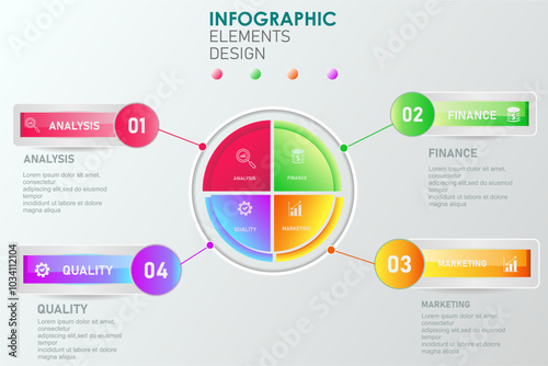 Business infographic template with 4 lists, options, steps, proccesses. Business presentation template for workflow, outline, chart, diagram, information, etc. Vector template EPS 10.