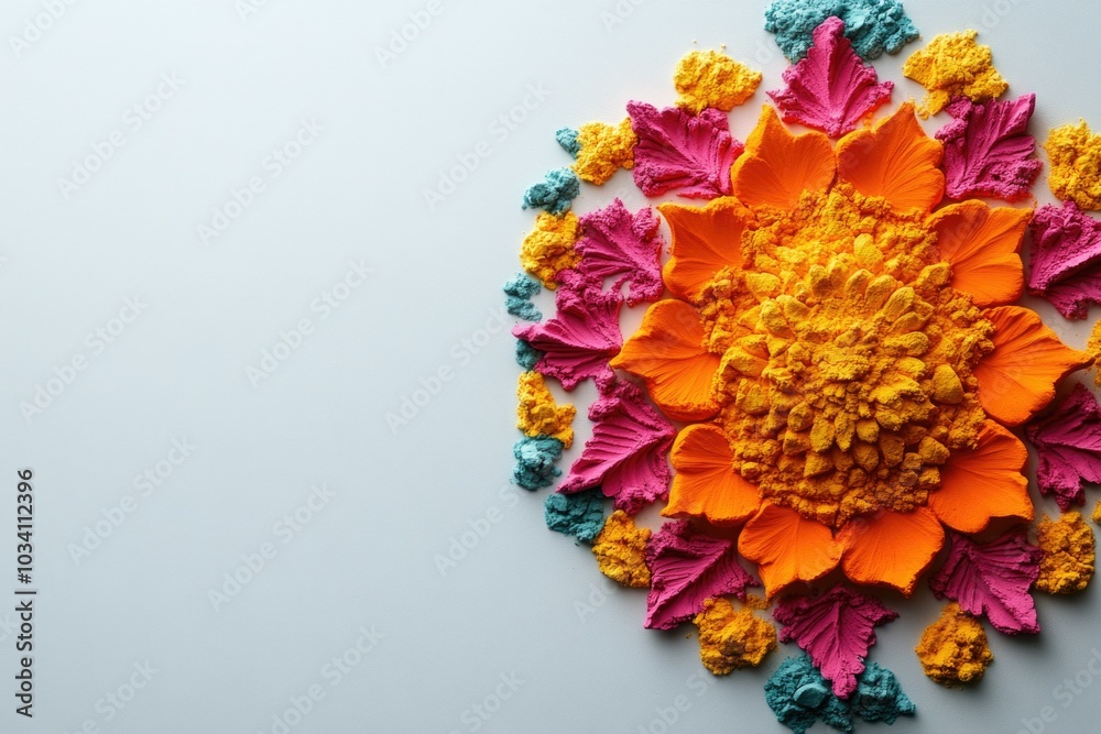 Vibrant floral mandala arrangement on a light background