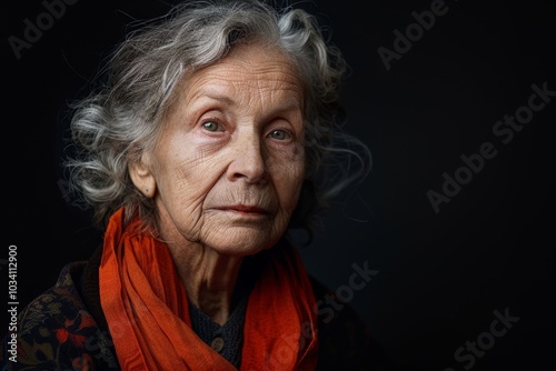 A Thoughtful Elderly Woman Reflects on Life with Grace and Wisdom in a Dimly Lit Atmosphere