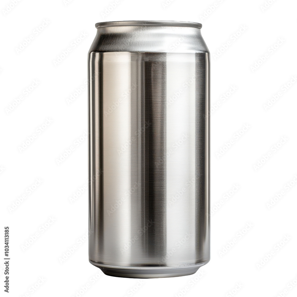 Shiny silver can resting on a clean white surface Shiny silver can resting on a clean white surface
