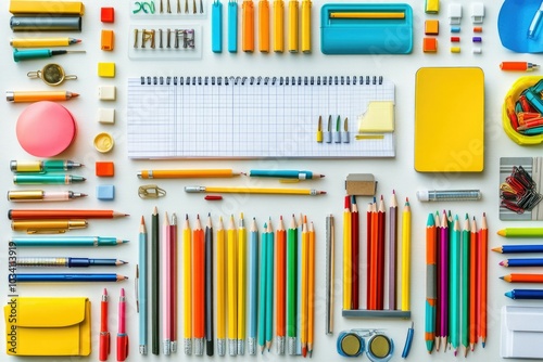 Colorful stationery arranged for creative organization photo