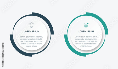 Two Circles Representing Business Vision Features, Simple infographic design template. Flat vector illustration for presentation.