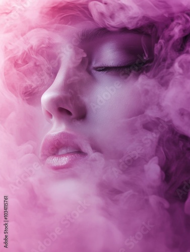 Woman with smoke coming out of her face