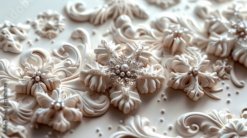 Intricate white floral patterns beautifully crafted with detailed artistry