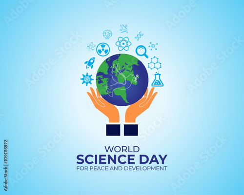 World Science Day for Peace and Development. November 10.Template for background with banner, poster and card. Vector illustration.
