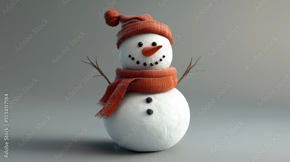 A cheerful snowman wearing a red knit hat and scarf, a perfect winter scene. A cheerful snowman wearing a red knit hat and scarf, a perfect winter scene.