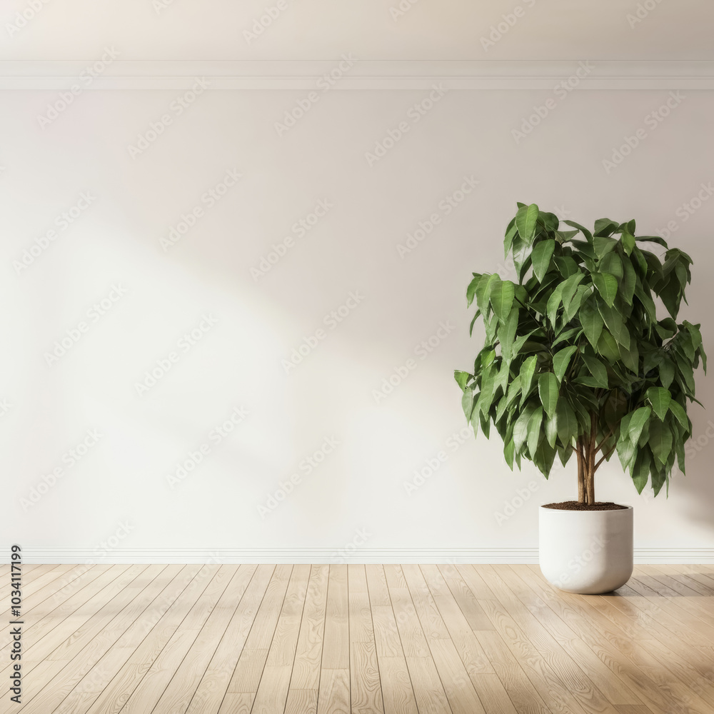 Fototapeta premium Empty blank interior with home plant background wallpaper