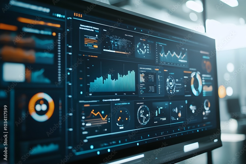 Fototapeta premium Futuristic Digital Dashboard Displaying Data and Analytics
