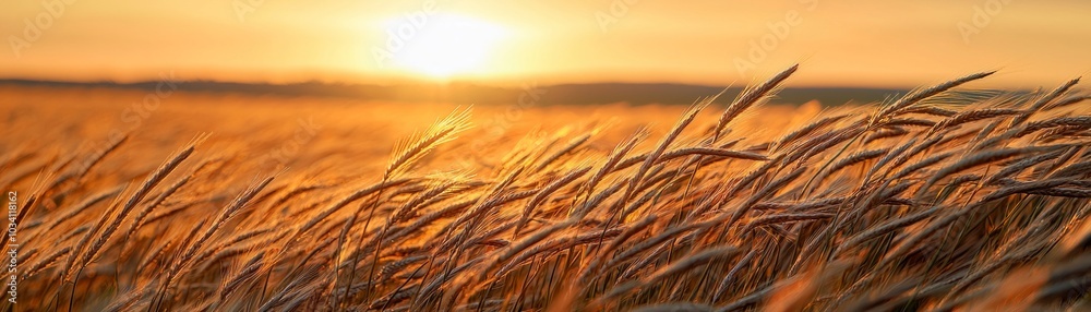 Golden wheat field at sunset, showcasing the beauty of nature and agriculture. Golden wheat field at sunset, showcasing the beauty of nature and agriculture.