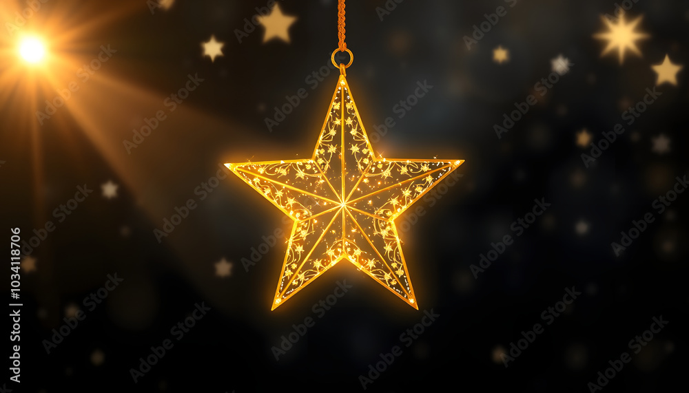 Fototapeta premium Christmas Golden Star In Shiny Night isolated with white highlights, png