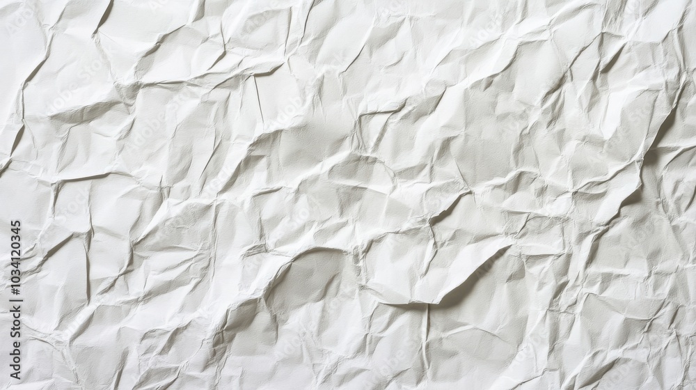Close-up of a crumpled white piece of paper, creating an abstract and textured background. Close-up of a crumpled white piece of paper, creating an abstract and textured background.