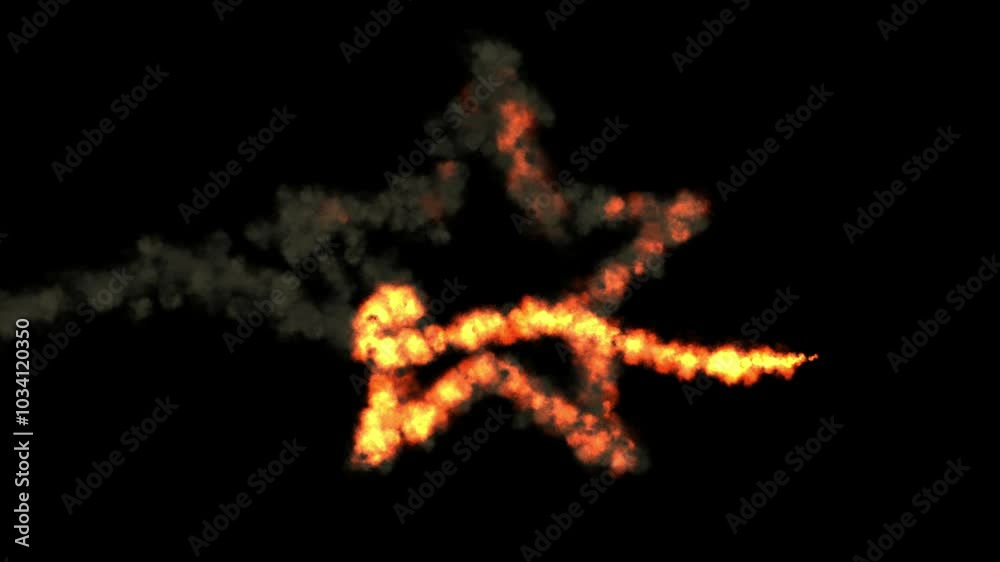 Raging fire in star path with plain black background