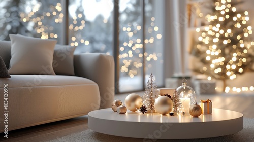 Living room with colorful Christmas lights and DIY ornaments, creative holiday spirit, 3D illustration