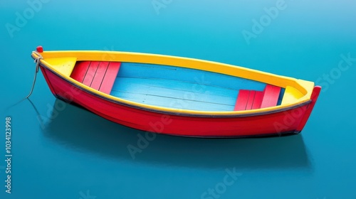 Colorful Wooden Rowboat on Turquoise Water