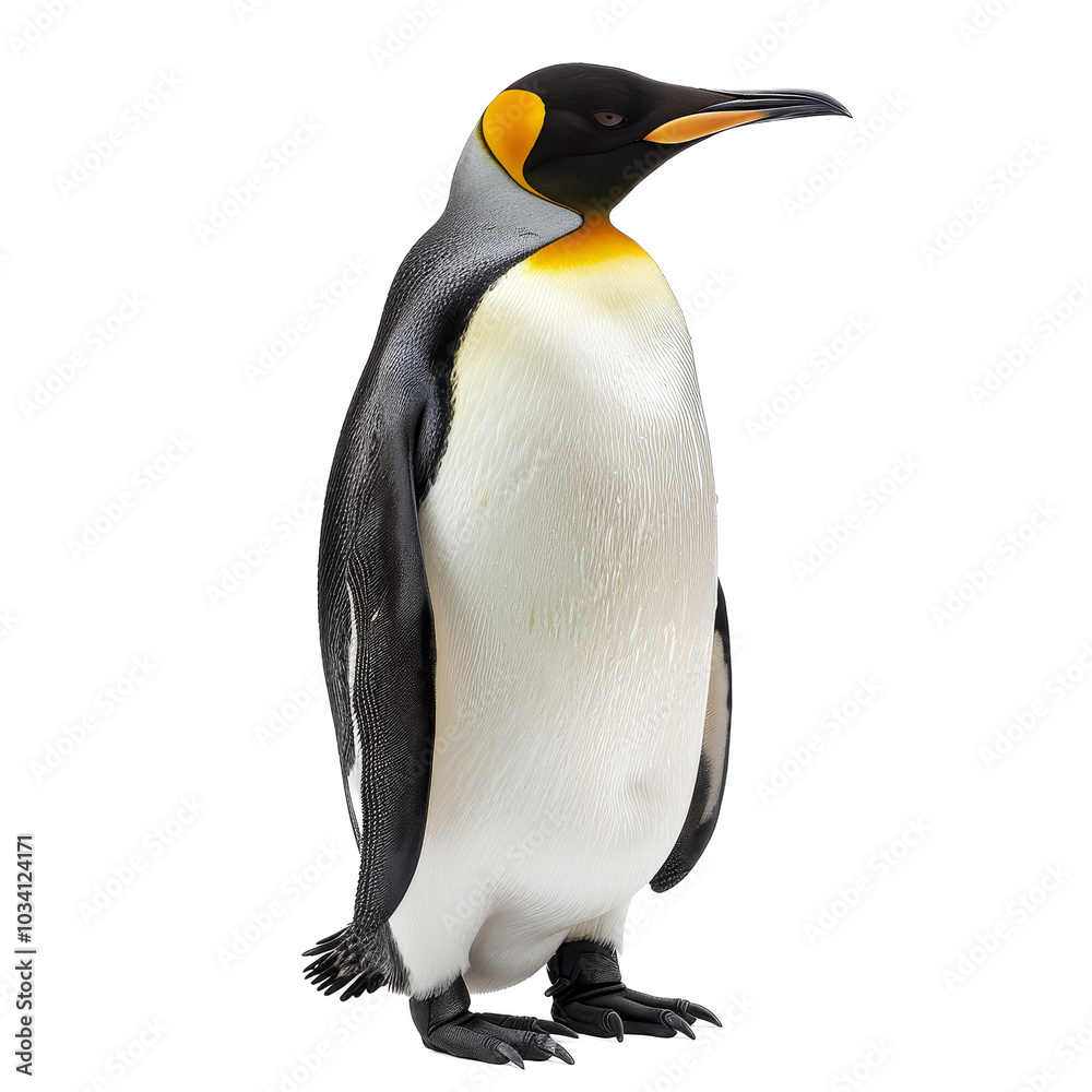 Fototapeta premium A regal emperor penguin standing on its feet in a natural setting showcasing its distinctive black and white feathers