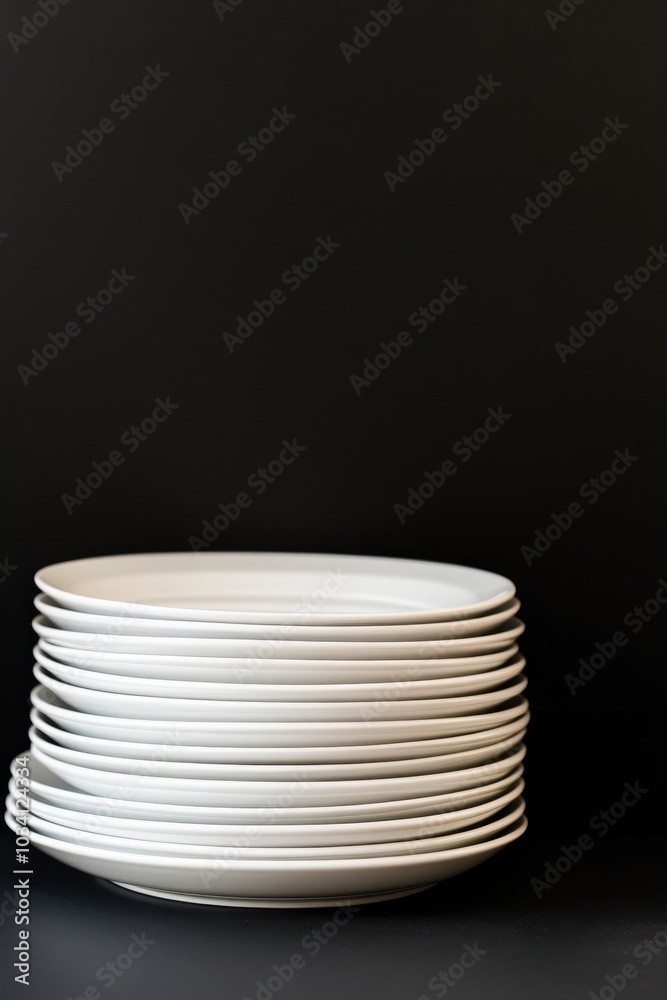 Stack of White Plates Against Black Background Stack of White Plates Against Black Background