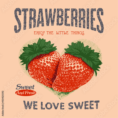 Strawberry graphic, vintage hand drawn fruits print design, summer t-shirt design, women's t-shirt , tops, sweatshirt fruit print design