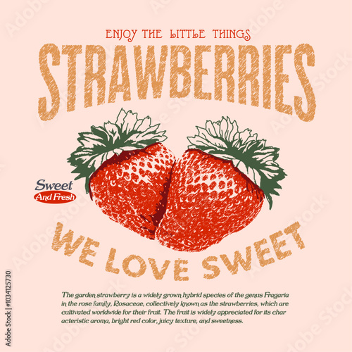 Strawberry Vector graphic. print design. food fashion. summer t-shirt design. women's t-shirt. tops, sweatshirt fruit print design. vintage hand drawn fruits print design,