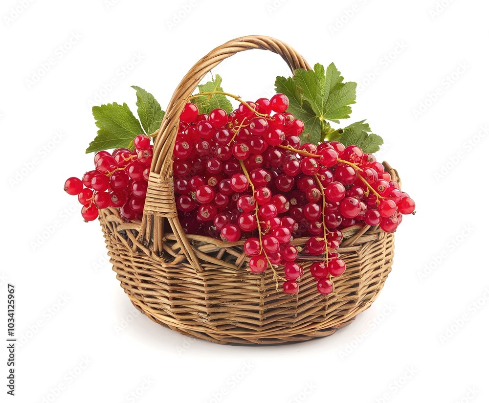 Basket full of red currant isolated on a white background Basket full of red currant isolated on a white background