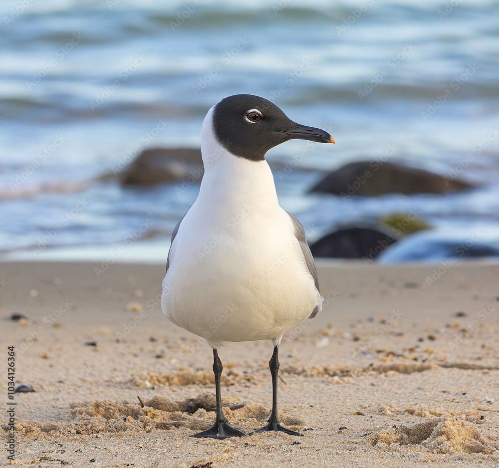 Fototapeta premium Gull black headed gull on a sandy beach