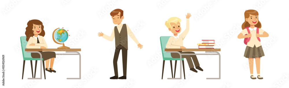 Cute Boy and Girl Character in School Uniform Vector Set Cute Boy and Girl Character in School Uniform Vector Set
