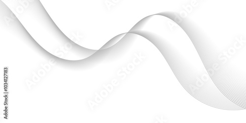 Abstract gray wave dynamic curve lines on transparent background with flowing particles. Digital energy waves technology concept. Modern backdrop design for business, presentation, banner.