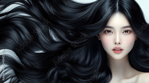 beautiful asian woman with long black hair