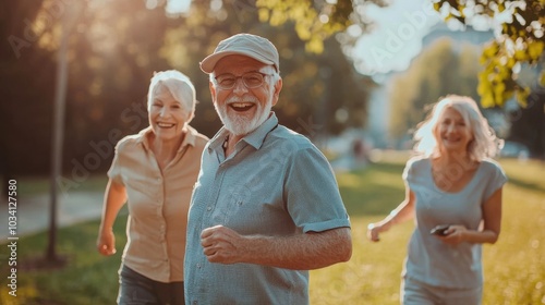 Group of happy elderly people bonding outdoors at the park - Old people in the age of 60, 70, 80 having fun and spending time together, concepts about elderly, seniority and wellness aging