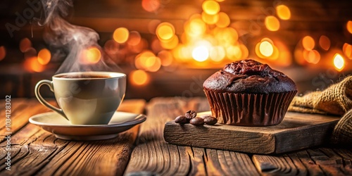 Night Photography of Chocolate Muffin with Coffee for Cozy Moments