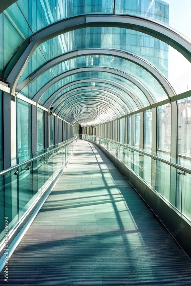 Sleek Glass Skywalk with Steel Structure and Clear Views Sleek Glass Skywalk with Steel Structure and Clear Views