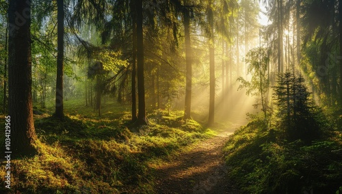 Sunbeams Through the Forest
