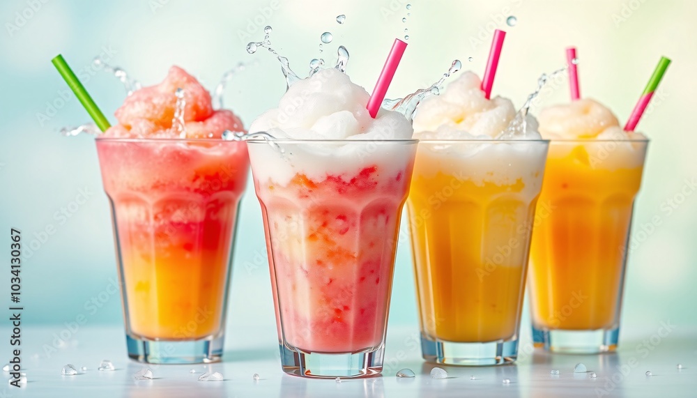 Refreshing Fruit Smoothies with Straws Refreshing Fruit Smoothies with Straws