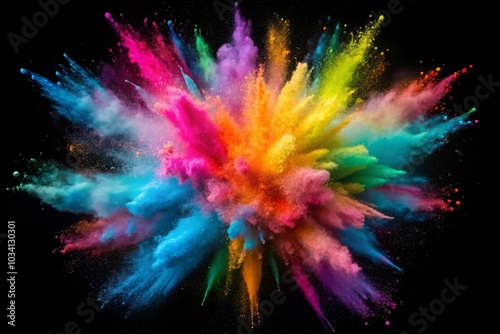 Explosion splash of colorful powder with freeze isolated on background, abstract splatter of colored dust powder