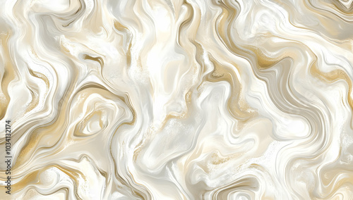 Abstract marble texture in white and gold hues, suitable for backgrounds or design elements.