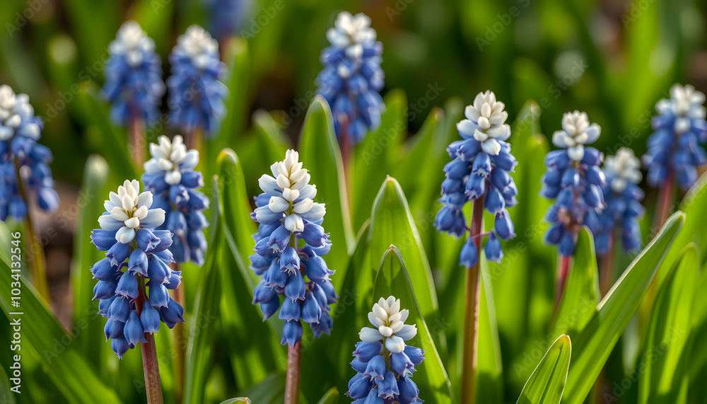 Muscari aucheri grape hyacinth white magic album in bloom, ornamental cultivated flowering springtime bulbous plant isolated with white highlights, png Muscari aucheri grape hyacinth white magic album in bloom, ornamental cultivated flowering springtime bulbous plant isolated with white highlights, png