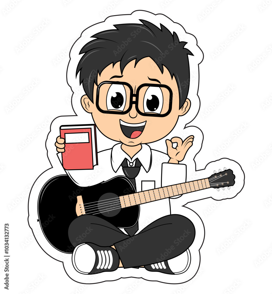 Cute Boy Cartoon Play Guitar Cute Boy Cartoon Play Guitar