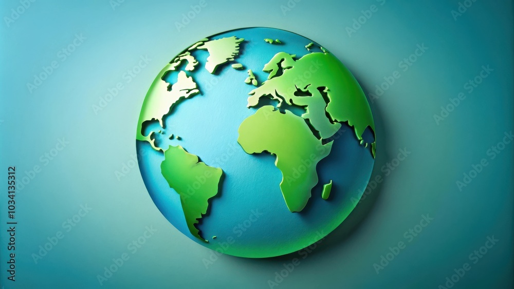 A 3D rendering of a stylized globe with continents in green and oceans in blue on a soft blue background. A 3D rendering of a stylized globe with continents in green and oceans in blue on a soft blue background.