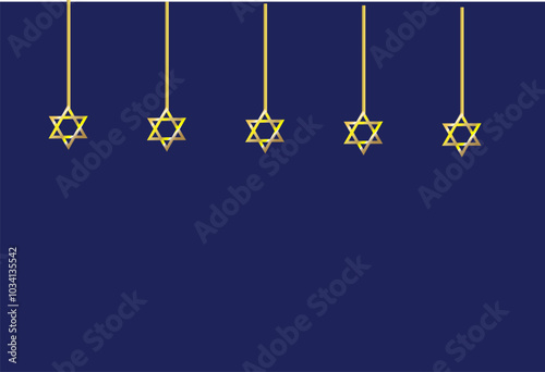  stars of david gold , happy hannukah  dark blue background, israel traditional celebrationchristmas card with stars