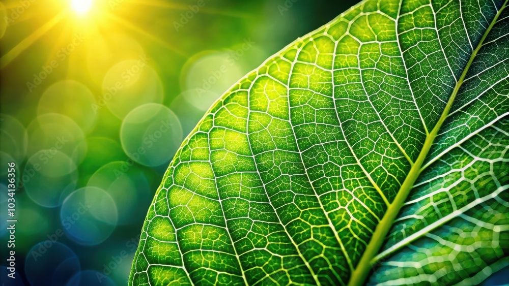 A Detailed Close-Up of a Green Leaf's Veins, Bathed in Warm Sunlight, Revealing the Intricate Network of Nature's Design A Detailed Close-Up of a Green Leaf's Veins, Bathed in Warm Sunlight, Revealing the Intricate Network of Nature's Design