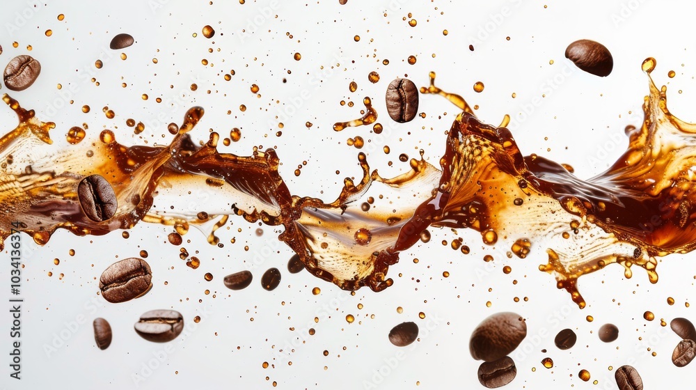 Coffee Splash with Coffee Beans on White Background Coffee Splash with Coffee Beans on White Background
