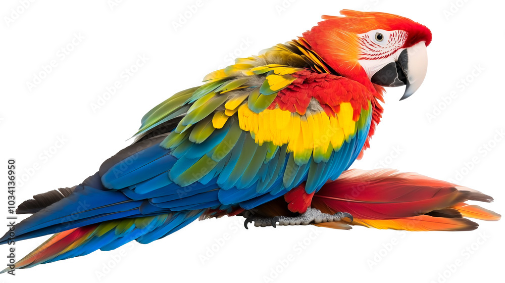 Obraz premium A vibrant parrot with colorful feathers isolated on a transparent background, PNG 