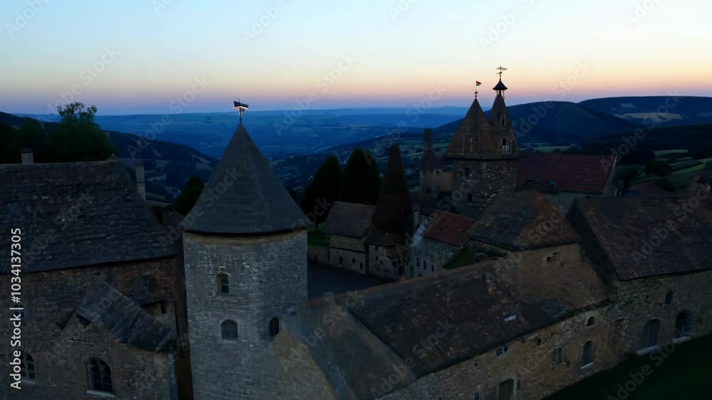 Medieval Castle at Sunset: An Aerial Drone View of History and Architecture Medieval Castle at Sunset: An Aerial Drone View of History and Architecture