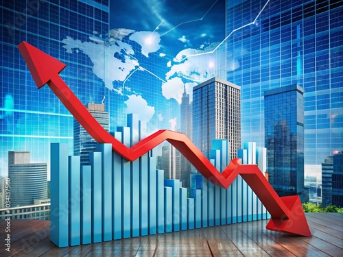 Red Arrow Sign Declining Inflation with Bar Chart Graph for Financial Planning and Economic Market Volatility